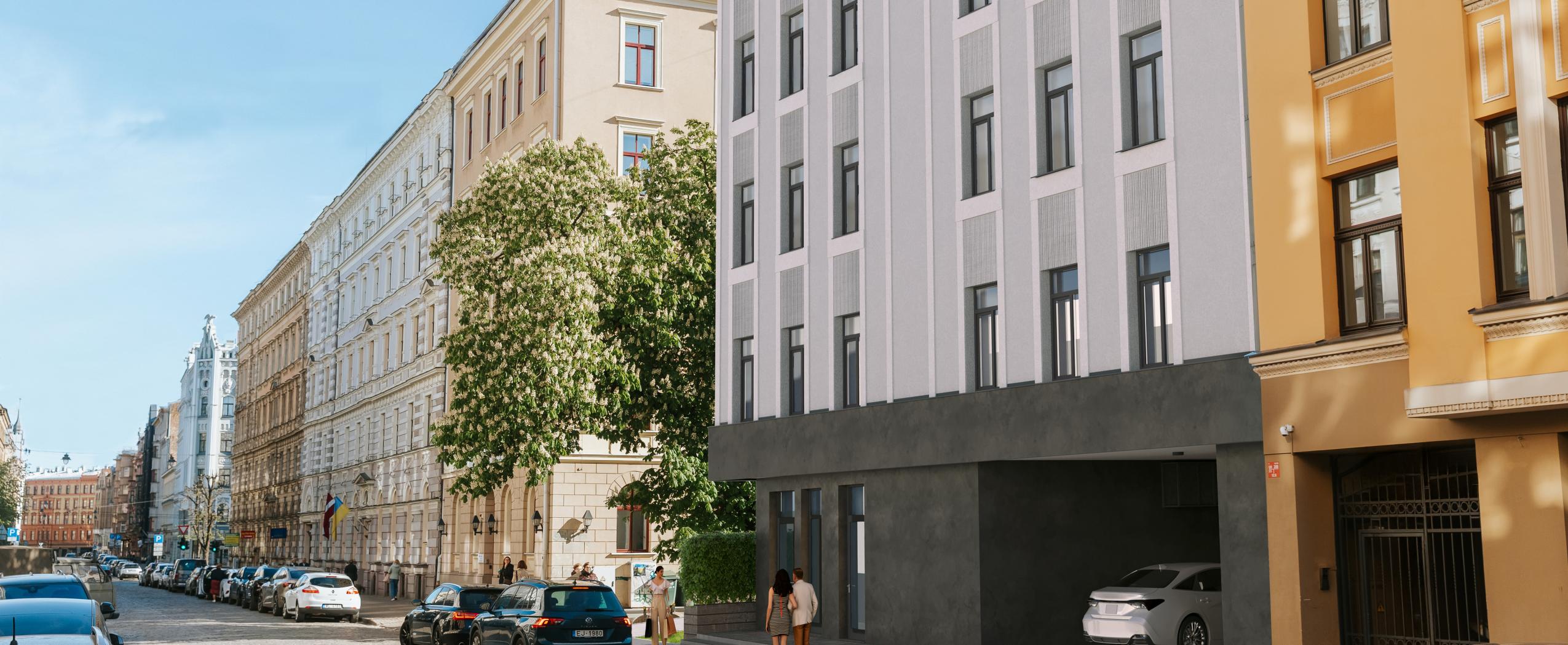 CENTRUS new 11-apartment building on Blaumaņa Street, seen from the street side in central Riga.